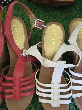 Chaps Red and White Multi-Strap Slingback Sandals